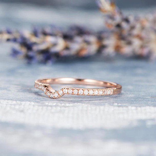 Thin Dainty Half Halo Curved Diamond Wedding Bridal Ring