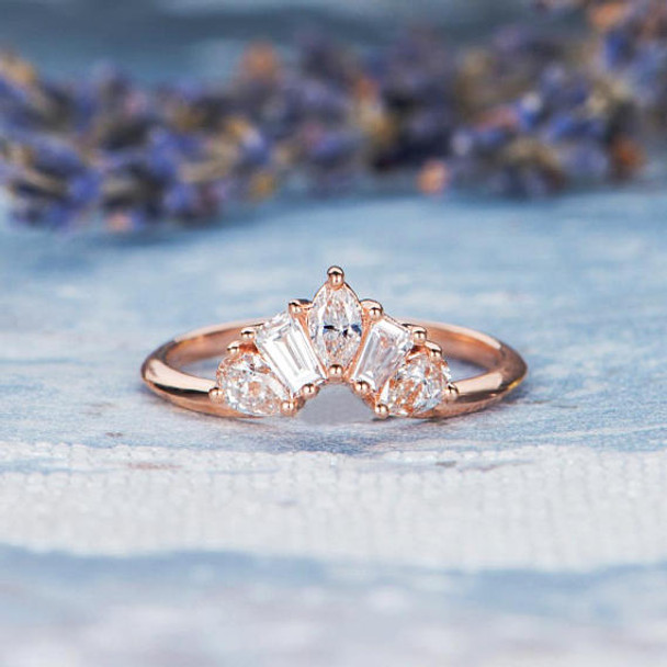 Unique Rose Gold  Band Pear Shaped Tapered Baguette Diamond Wedding Band