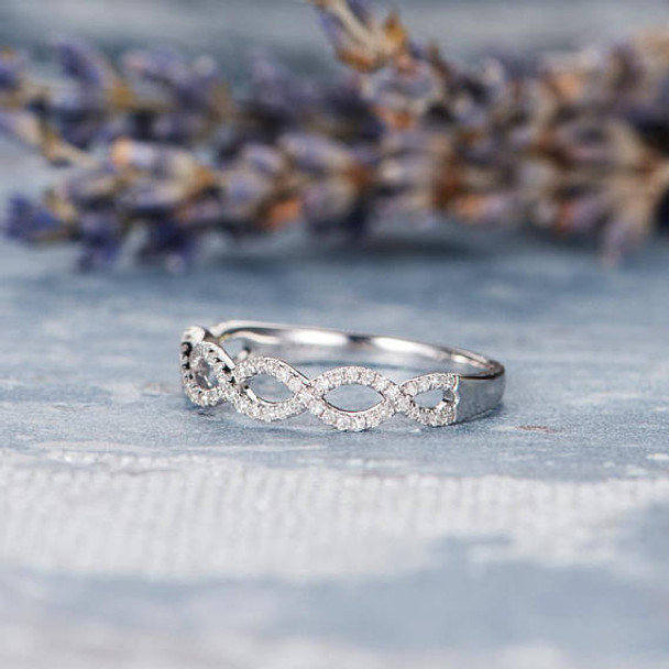 Cross Stacking  Unique Diamond Wedding White Gold Band