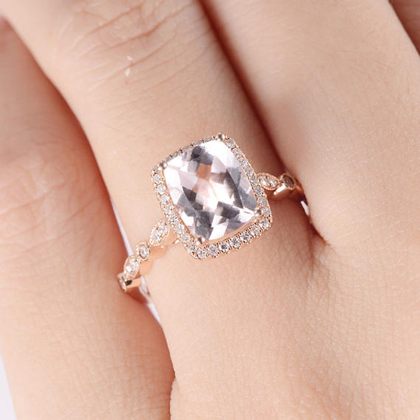 Art Deco 7*9mm Cushion Cut Morganite Engagement Ring