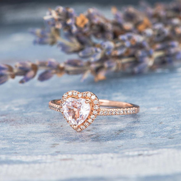 6mm Heart Shaped Morganite Ring Wedding Ring