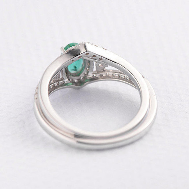  Emerald Ring Set 4*6mm Oval Cut Anniversary Ring