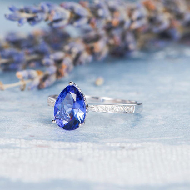 6*8 Pear Shaped Tanzanite Engagement Ring Solitaire Ring