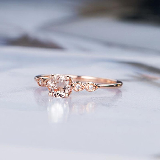 Unique Promise 5mm Round Cut Morganite Engagement Ring