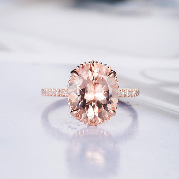 Morganite Ring | Oval Shape Antique Morganite and Halo Diamond Ring In 14  Karat Rose Gold