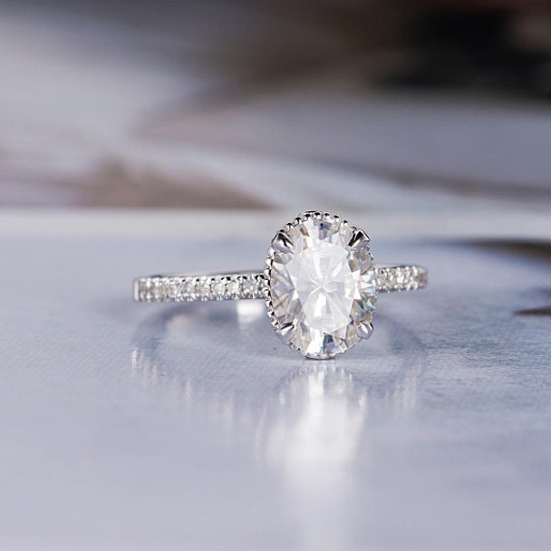 7*9mm Oval Cut Moissanite Bridal Ring Floral Unique