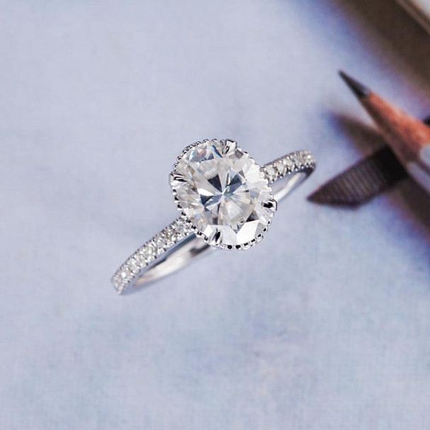 7*9mm Oval Cut Moissanite Bridal Ring Floral Unique