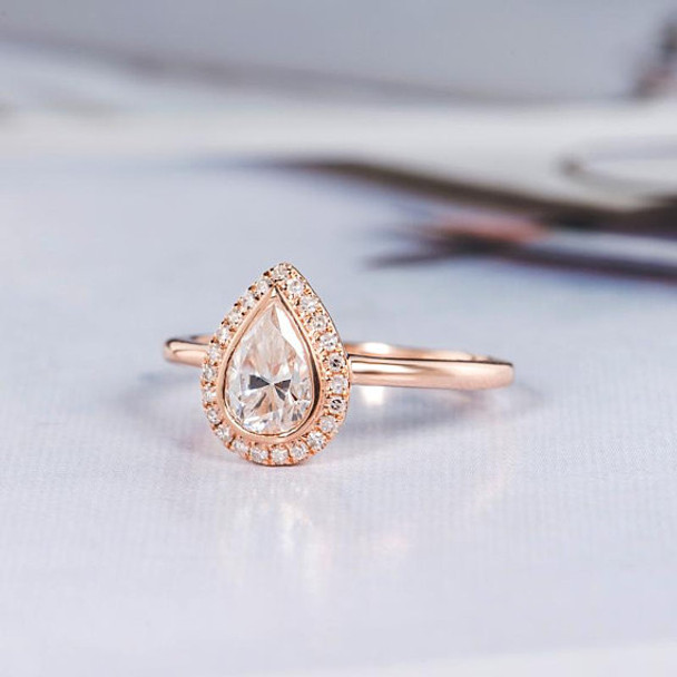 5*7mm Pear Shaped Bezel Moissanite Engagement Ring