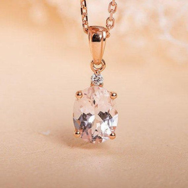 7*9mm Oval Cut Pink Morganite Pendant Rose Gold  