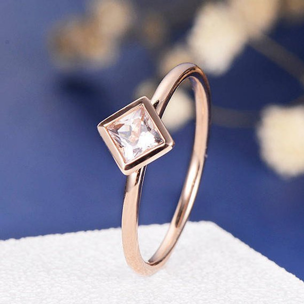 Bezel Set 4mm Princess Cut  Morganite Ring Stacking Minimalist Anniversary Ring