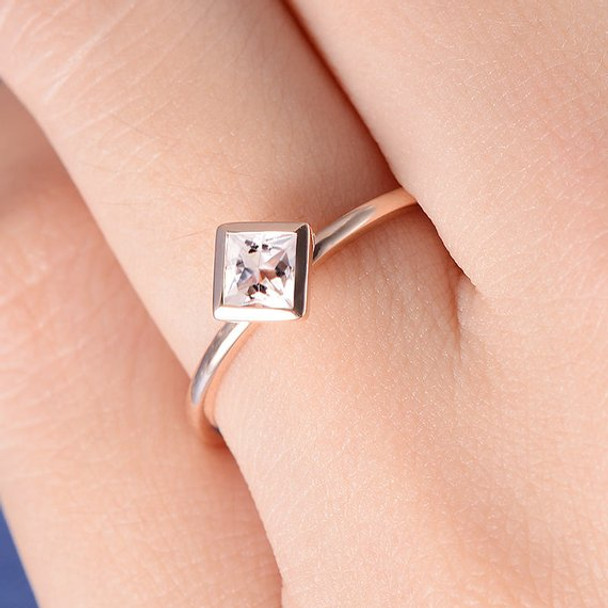 Bezel Set 4mm Princess Cut  Morganite Ring Stacking Minimalist Anniversary Ring