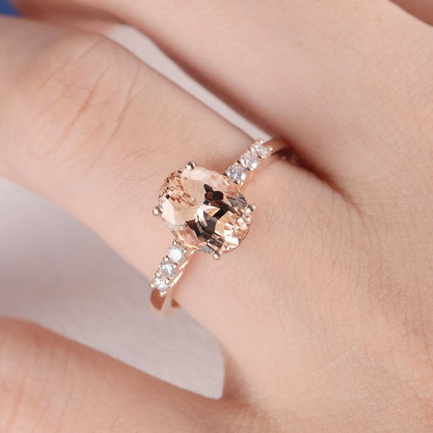 6*8mm Pink Morganite Ring Oval Cut Engagement Ring