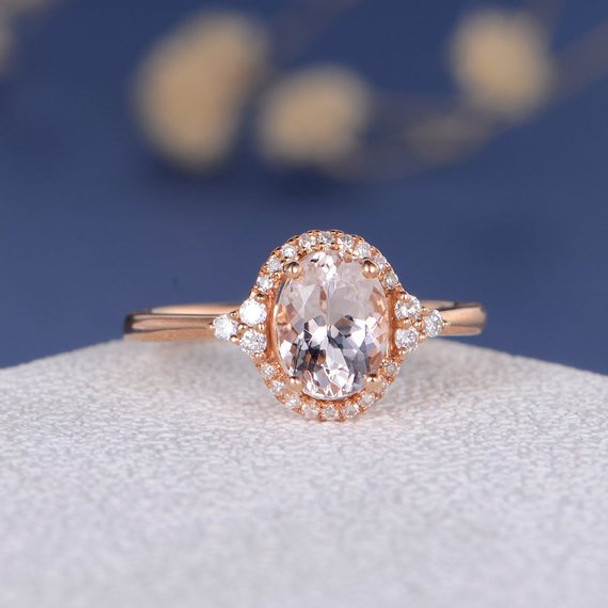 6*8mm Oval Cut Pink Morganite Ring  Anniversary Gift