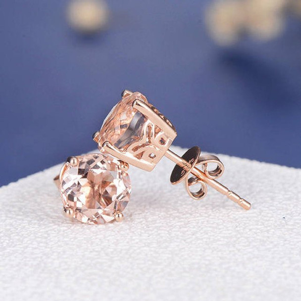 7mm Round Morganite Earring Art Deco Studs