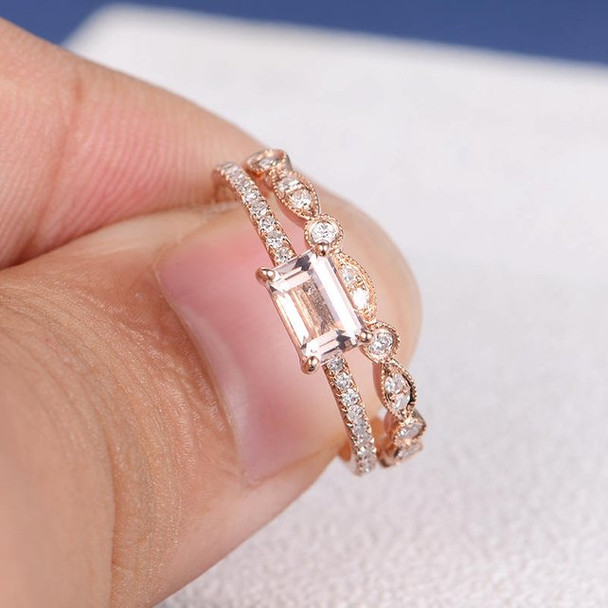 4*6mm Emerald Cut Morganite Bridal Sets Art Deco Wedding Band 