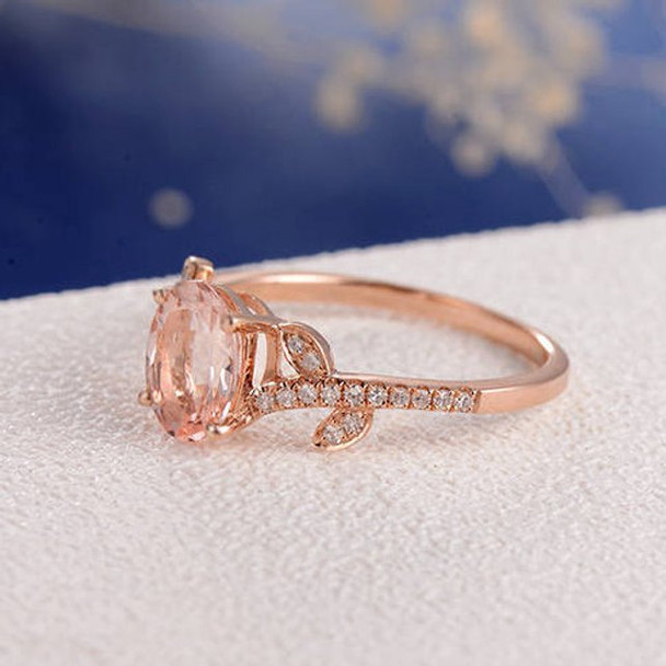 6*8mm Oval Cut Morganite Flower Inspired Engagement Ring