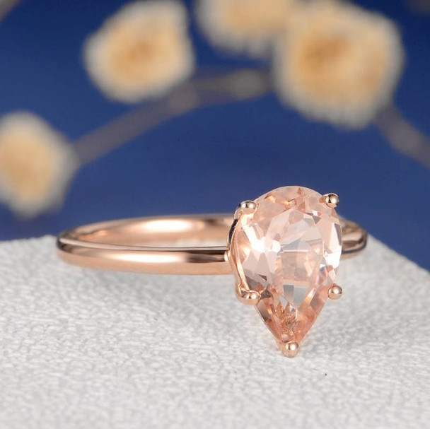 6*9mm Pear Cut  Morganite Ring Stacking Minimalist Anniversary Ring