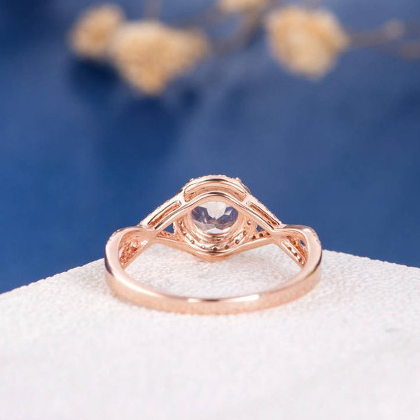 6mm Round  Morganite Antique Retro Rose Gold Engagement Ring