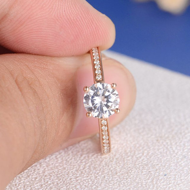 6.5mm Round Moissanite Solitaire Diamond Wedding Ring