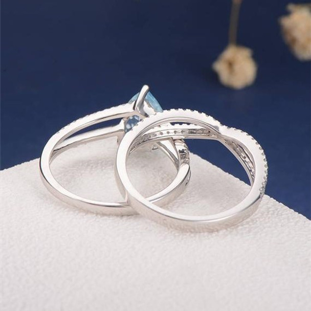 6*9mm Pear Cut Aquamarine Unique Cross Infinity Bridal Ring 