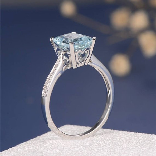 8*10mm Cushion Cut Blud  Aquamarine Anniversary Ring