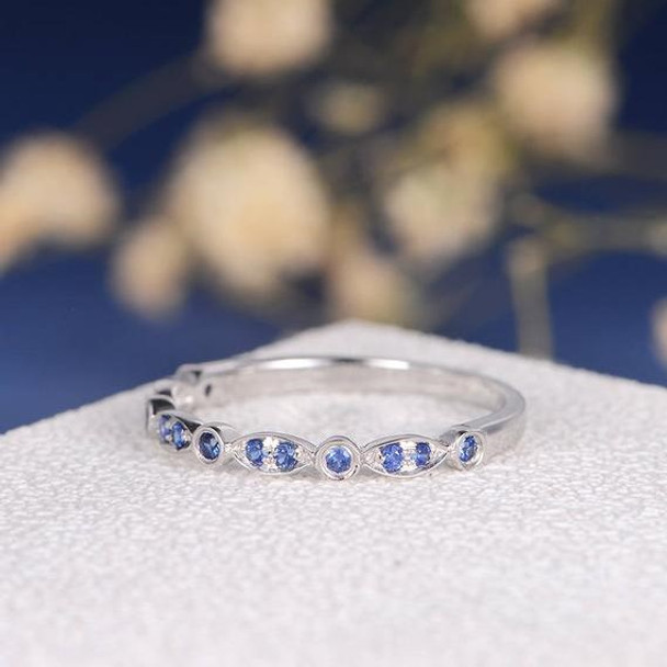 White Gold Sapphire Eternity Band Wedding Band