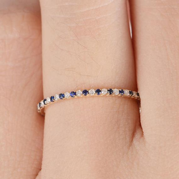 Full Eternity Mini Thin Diamond Sapphire Wedding Band