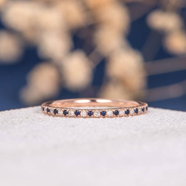 Full Eternity Mini Thin Diamond Sapphire Wedding Band