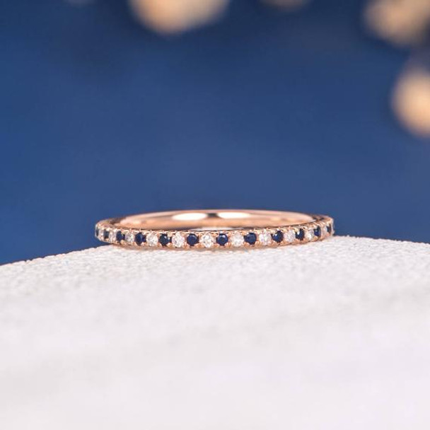 Rose Gold Full Eternity Mini Thin Diamond Sapphire Wedding Band