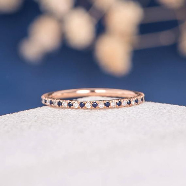 Rose Gold Full Eternity Mini Thin Diamond Sapphire Wedding Band