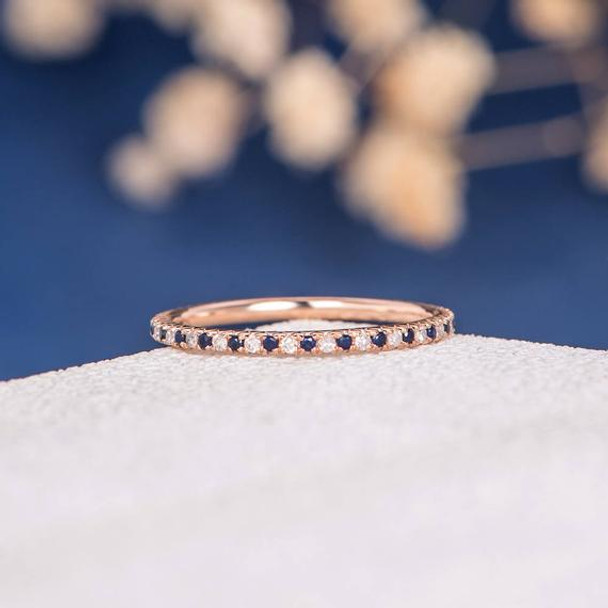 Rose Gold Full Eternity Mini Thin Diamond Sapphire Wedding Band