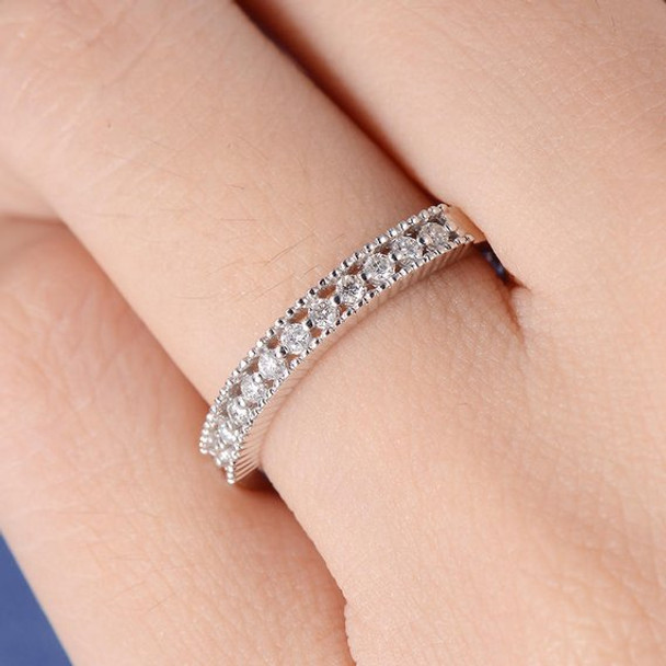 White Gold Micro Pave Beaded Diamond Eternity Anniversary Ring