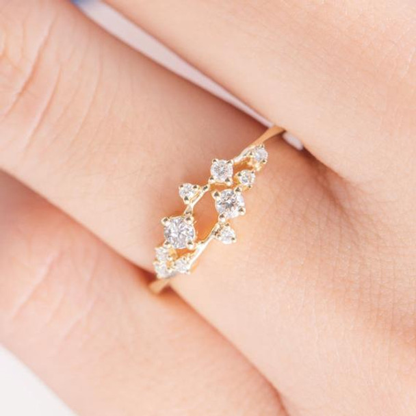Cluster Ring Twig Floral Unique Snowflake Wedding Band