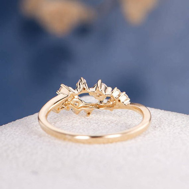 Yellow Gold Cluster Ring Twig Floral Unique Snowflake Wedding Band