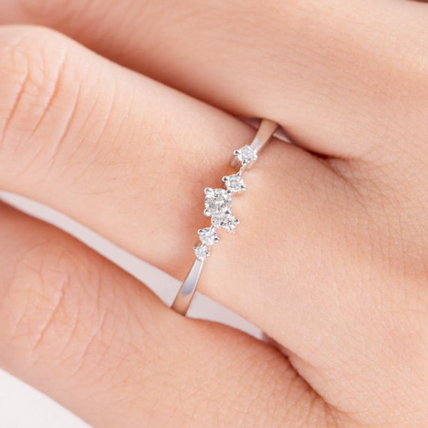 Rose Gold Diamond Cluster Ring Twig Tiny Snowflake Anniversary Ring