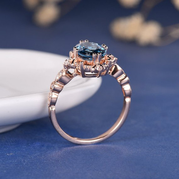 7*9mm Oval Cut Antique London Blue Topaz Engagement Ring 