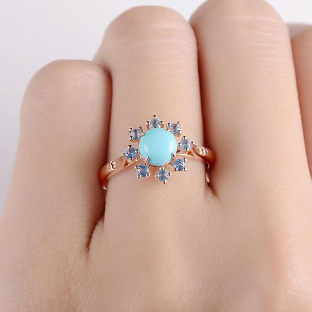 Unique Turquoise Ring Rose Gold Flower Antique Cluster Engagement Ring