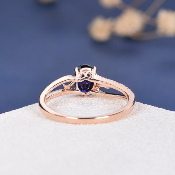 White Gold  5*7mm Oval Lab Sapphire Unique Curved Engagement Ring 