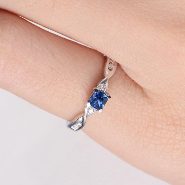 Princess Cut Blue Sapphire Micro Pave Diamond Twist Anniversary Ring