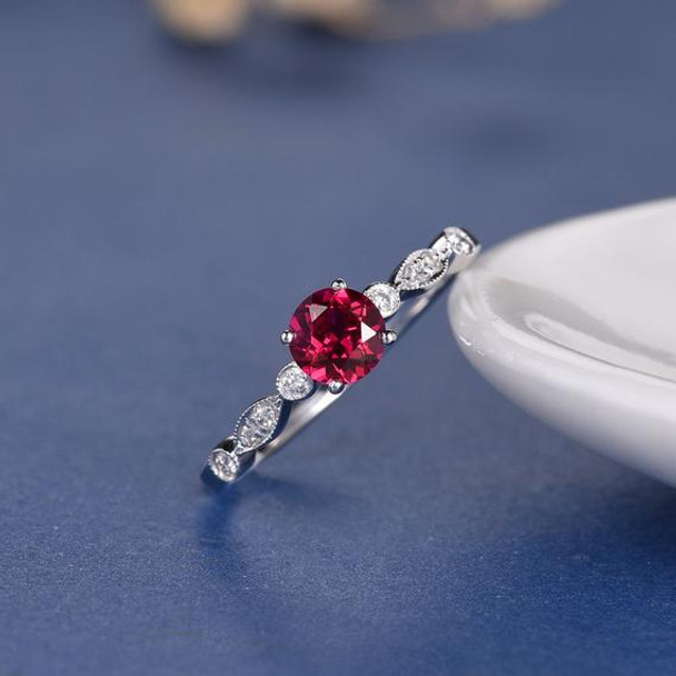 5mm Round Cut Lab Ruby Solitaire Retro Engagement Ring