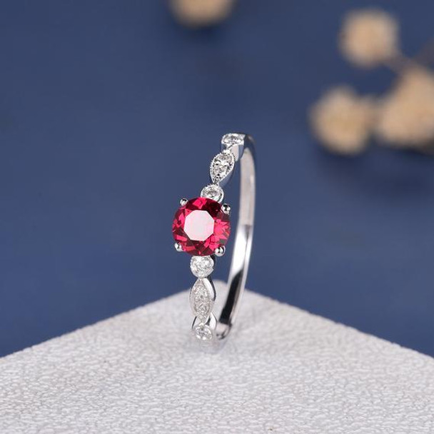 5mm Round Cut Lab Ruby Solitaire Retro Engagement Ring