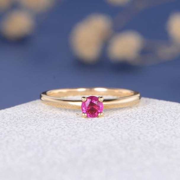 Round Cut Natural Ruby Antique Engraving Simple Anniversary Gift