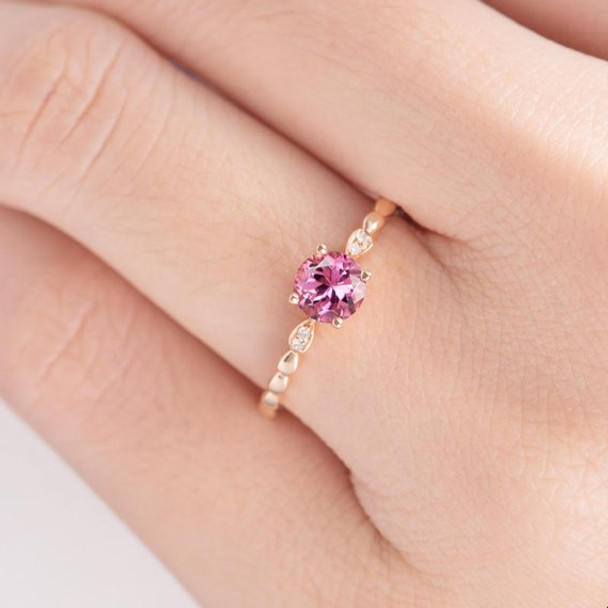 5mm Pink Tourmaline Unique Diamond Wedding Ring