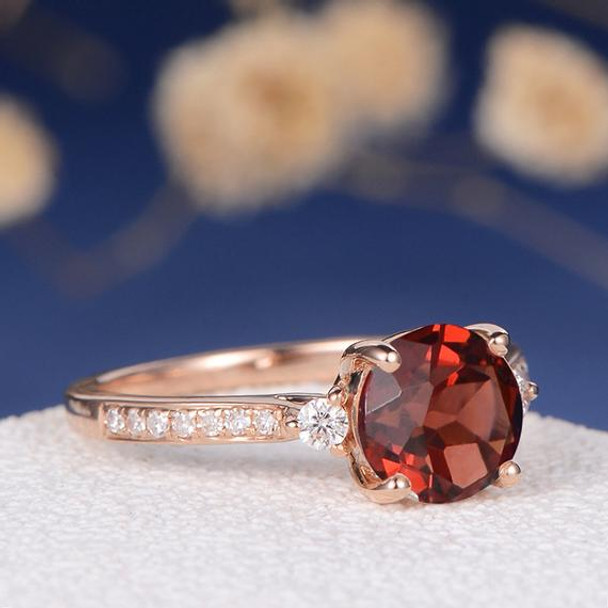 Unique Minimalist Red Stone Garnet Engagement Ring 