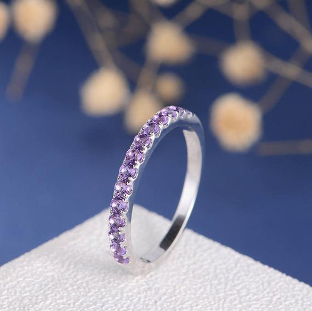 White Gold Half Eternity Amethyst Wedding Band