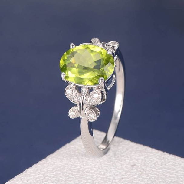 Peridot  Diamond Butterfly Antique Unique Flower Engagement Ring