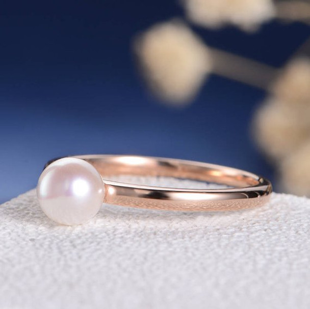 Solitaire Rose Gold Ring Akoya Pearl Engagement Ring