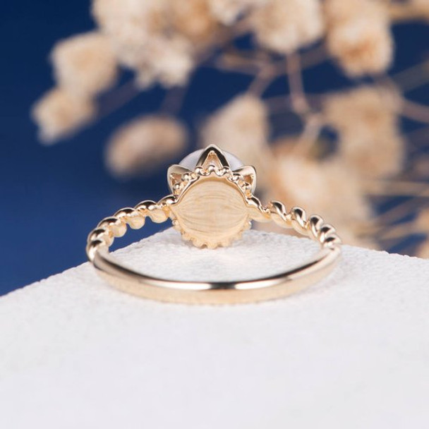 Akoya Pearl Engagement Ring Antique Twisted Eternity Wedding Band
