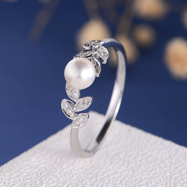 Pearl White Gold Engagement Ring Flower Unique Diamond Leave Vine