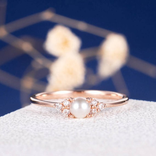  Pearl Antique Cluster Retro Art Deco Diamond Engagement Ring 